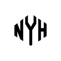 diseño de logotipo de letra nyh con forma de polígono. diseño de logotipo en forma de cubo y polígono de nyh. nyh hexágono vector logo plantilla colores blanco y negro. monograma nyh, logotipo comercial y inmobiliario.