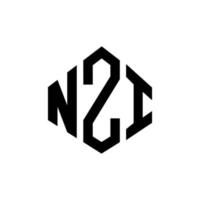 NZI letter logo design with polygon shape. NZI polygon and cube shape logo design. NZI hexagon vector logo template white and black colors. NZI monogram, business and real estate logo.