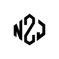 NZJ letter logo design with polygon shape. NZJ polygon and cube shape logo design. NZJ hexagon vector logo template white and black colors. NZJ monogram, business and real estate logo.