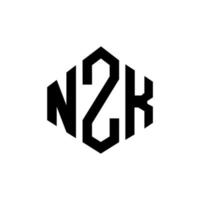 NZK letter logo design with polygon shape. NZK polygon and cube shape logo design. NZK hexagon vector logo template white and black colors. NZK monogram, business and real estate logo.