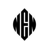 NEN circle letter logo design with circle and ellipse shape. NEN ellipse letters with typographic style. The three initials form a circle logo. NEN Circle Emblem Abstract Monogram Letter Mark Vector. vector