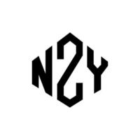 NZY letter logo design with polygon shape. NZY polygon and cube shape logo design. NZY hexagon vector logo template white and black colors. NZY monogram, business and real estate logo.