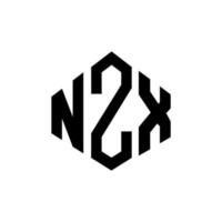 NZX letter logo design with polygon shape. NZX polygon and cube shape logo design. NZX hexagon vector logo template white and black colors. NZX monogram, business and real estate logo.