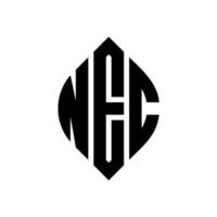 NEC circle letter logo design with circle and ellipse shape. NEC ellipse letters with typographic style. The three initials form a circle logo. NEC Circle Emblem Abstract Monogram Letter Mark Vector. vector