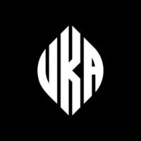 diseño de logotipo de letra circular uka con forma de círculo y elipse. uka elipse letras con estilo tipográfico. las tres iniciales forman un logo circular. vector de marca de letra de monograma abstracto del emblema del círculo uka.