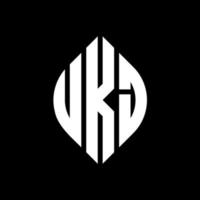 diseño de logotipo de letra circular ukj con forma de círculo y elipse. letras elipses ukj con estilo tipográfico. las tres iniciales forman un logo circular. vector de marca de letra de monograma abstracto del emblema del círculo ukj.