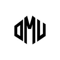 OMU letter logo design with polygon shape. OMU polygon and cube shape logo design. OMU hexagon vector logo template white and black colors. OMU monogram, business and real estate logo.