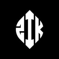 ZIK circle letter logo design with circle and ellipse shape. ZIK ellipse letters with typographic style. The three initials form a circle logo. ZIK Circle Emblem Abstract Monogram Letter Mark Vector. vector