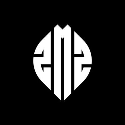 ZMZ circle letter logo design with circle and ellipse shape. ZMZ ellipse letters with typographic style. The three initials form a circle logo. ZMZ Circle Emblem Abstract Monogram Letter Mark Vector.
