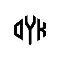 diseño de logotipo de letra oyk con forma de polígono. oyk polígono y diseño de logotipo en forma de cubo. oyk hexágono vector logo plantilla colores blanco y negro. monograma oyk, logo comercial e inmobiliario.