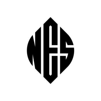NES circle letter logo design with circle and ellipse shape. NES ellipse letters with typographic style. The three initials form a circle logo. NES Circle Emblem Abstract Monogram Letter Mark Vector. vector