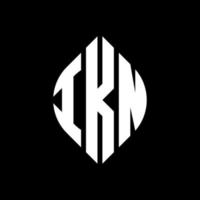 IKN circle letter logo design with circle and ellipse shape. IKN ellipse letters with typographic style. The three initials form a circle logo. IKN Circle Emblem Abstract Monogram Letter Mark Vector. vector