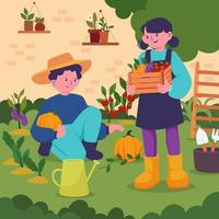 Harvesting Food at Home Garden vector