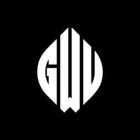 GWU circle letter logo design with circle and ellipse shape. GWU ellipse letters with typographic style. The three initials form a circle logo. GWU Circle Emblem Abstract Monogram Letter Mark Vector. vector