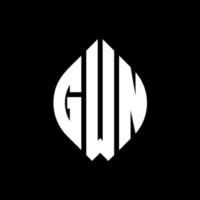 GWN circle letter logo design with circle and ellipse shape. GWN ellipse letters with typographic style. The three initials form a circle logo. GWN Circle Emblem Abstract Monogram Letter Mark Vector. vector