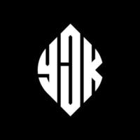 YJK circle letter logo design with circle and ellipse shape. YJK ellipse letters with typographic style. The three initials form a circle logo. YJK Circle Emblem Abstract Monogram Letter Mark Vector. vector