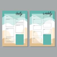 Set of daily and weekly planner template with blue waves details. Vector illustration.