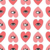 Cute cartoon heart with eyes pattern. Repeatable vector design for wrapping, stationery and fabric. Trendy hand-drawn hearts.