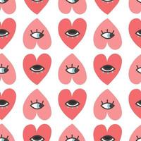 Cute cartoon heart with eyes pattern. Repeatable vector design for wrapping, stationery and fabric. Trendy hand-drawn hearts.