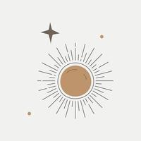 elementos de línea mística. iconos mágicos dibujados a mano garabatos objetos misteriosos minimalistas sol y estrellas. elementos de diseño mágico de bruja vectorial. vector