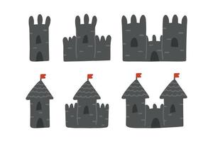 Cute cartoon castles set. Vector illustration in a flat style.