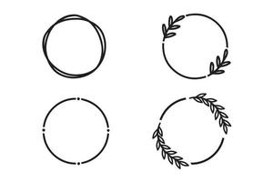 A set of vector graphic circle frames. Wreaths for design, logo template. Branches, dots.