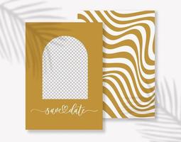 Modern Arch Save the Date card with wave background and place for photo. vector