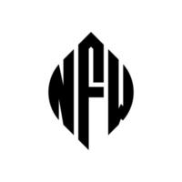 NFW circle letter logo design with circle and ellipse shape. NFW ellipse letters with typographic style. The three initials form a circle logo. NFW Circle Emblem Abstract Monogram Letter Mark Vector. vector