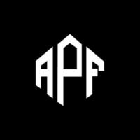 APF letter logo design with polygon shape. APF polygon and cube shape logo design. APF hexagon vector logo template white and black colors. APF monogram, business and real estate logo.