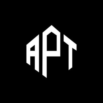 APT letter logo design with polygon shape. APT polygon and cube shape logo design. APT hexagon vector logo template white and black colors. APT monogram, business and real estate logo.