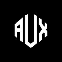 AUX letter logo design with polygon shape. AUX polygon and cube shape logo design. AUX hexagon vector logo template white and black colors. AUX monogram, business and real estate logo.