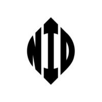 diseño de logotipo de letra de círculo nio con forma de círculo y elipse. nio elipse letras con estilo tipográfico. las tres iniciales forman un logo circular. vector de marca de letra de monograma abstracto del emblema del círculo nio.