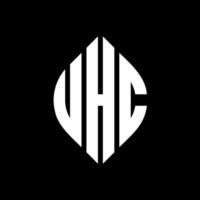 diseño de logotipo de letra circular uhc con forma de círculo y elipse. letras elipses uhc con estilo tipográfico. las tres iniciales forman un logo circular. vector de marca de letra de monograma abstracto del emblema del círculo uhc.