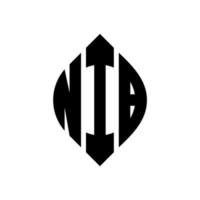 NIB circle letter logo design with circle and ellipse shape. NIB ellipse letters with typographic style. The three initials form a circle logo. NIB Circle Emblem Abstract Monogram Letter Mark Vector. vector