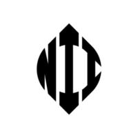 NII circle letter logo design with circle and ellipse shape. NII ellipse letters with typographic style. The three initials form a circle logo. NII Circle Emblem Abstract Monogram Letter Mark Vector. vector