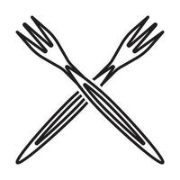 Crossed fork line art vector icon for apps and websites