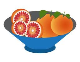 Bowl of fruit with sliced oranges flat vector icon for apps and website