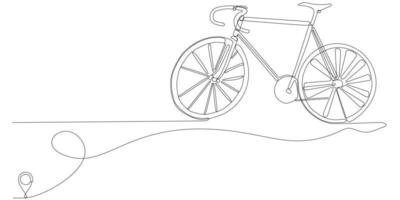 icono de línea vector dibujo de línea continua de la línea de bicicletas desde la ruta de la casa de oulis con punto de partida y sendero de una sola línea - ilustración vectorial. - vectores