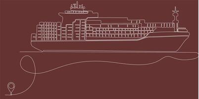 Line icon vector drawing of continuous line drawing of cargo ship line from port of oulis route with starting point and single line trail - Vector illustration. - Vector