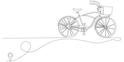 icono de línea vector dibujo de línea continua de la línea de bicicletas desde la ruta de la casa de oulis con punto de partida y sendero de una sola línea - ilustración vectorial. - vectores