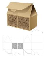 caja de cartón para monedero con plantilla troquelada de ventana de patrón curvo y maqueta 3d vector