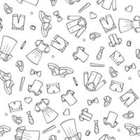 Hand drawn doodle seamless pattern with childish clothes vector