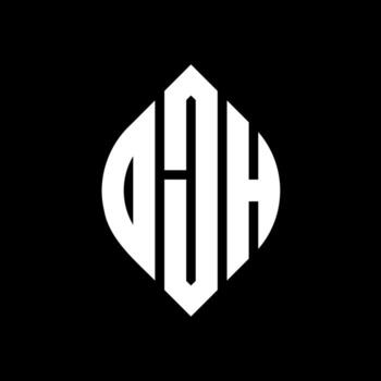 DJH circle letter logo design with circle and ellipse shape. DJH ellipse letters with typographic style. The three initials form a circle logo. DJH Circle Emblem Abstract Monogram Letter Mark Vector. vector