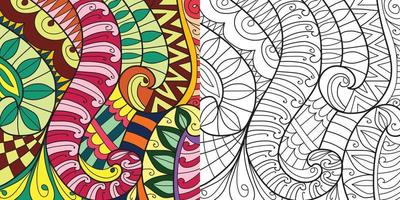 Decorative henna design coloring book page illustration