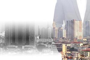 Double exposure of city and businessman as Business development concept. photo