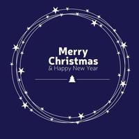 tarjeta de felicitación de navidad garabato dibujo texto estrellas en círculo sobre fondo azul