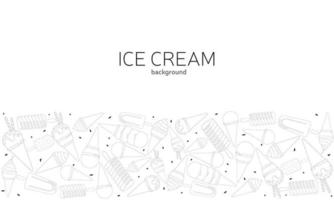 Background with different types of ice cream. Doodle texture with sweet desserts. Perfect background for cafe or restaurant menu. vector