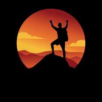 Silhouette of man on top of mountain vector