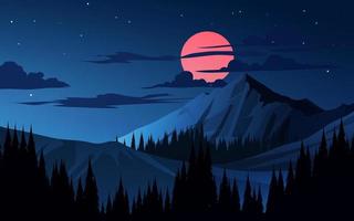 hermosa noche tranquila en la montaña con luna vector
