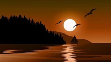 Golden sky sunset in coast nature landscape vector